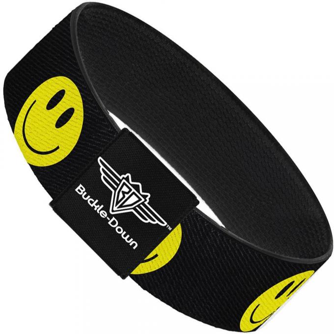 Buckle-Down Elastic Bracelet - Smiley Face Black/Yellow/Black