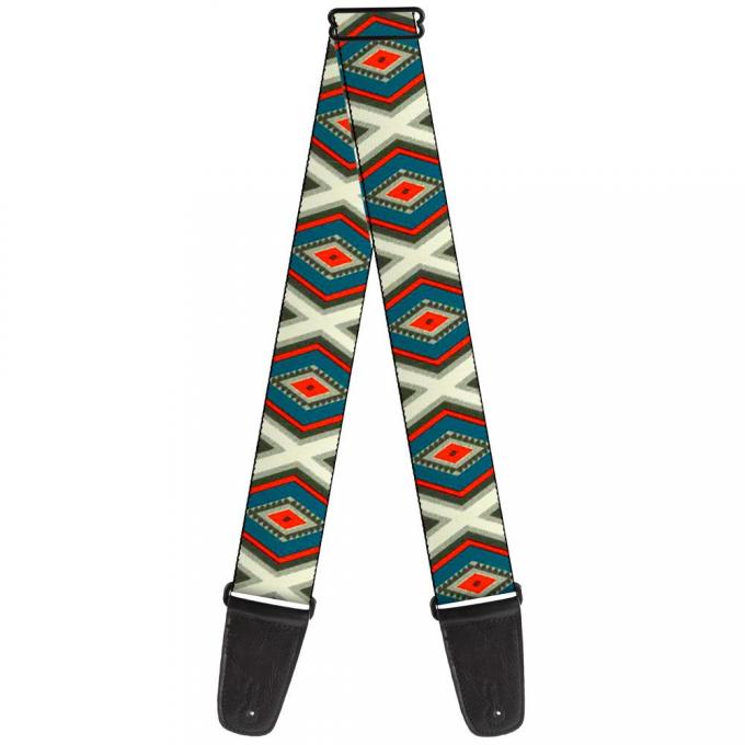Guitar Strap - Geometric Diamonds Grays/Red/Turquoise