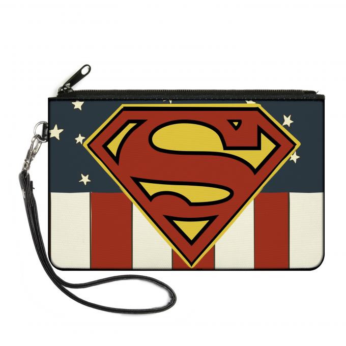 Canvas Zipper Wallet - LARGE - Superman Shield Americana Red/White/Blue/Yellow