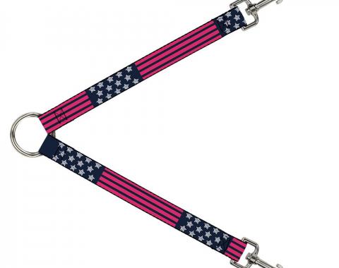 Dog Leash Splitter - Stars & Stripes2 Blue/White/Pink