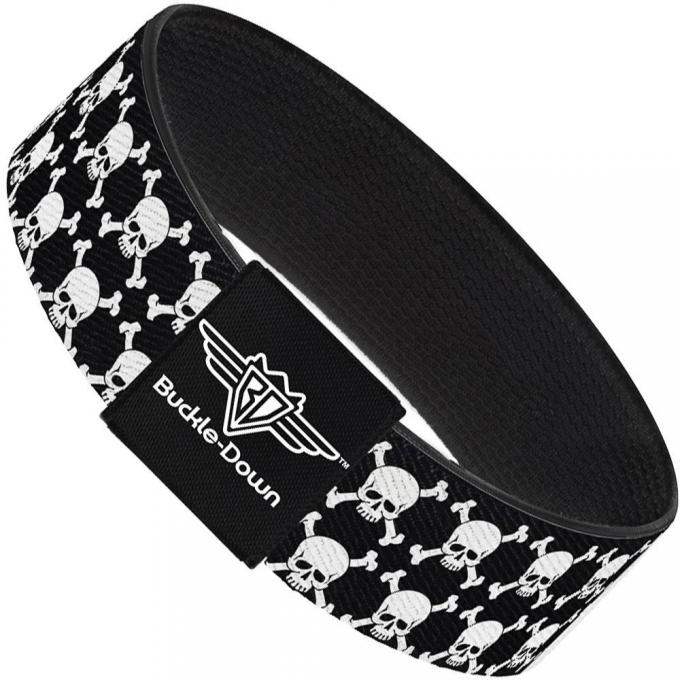 Buckle-Down Elastic Bracelet - Top Skulls Black/White