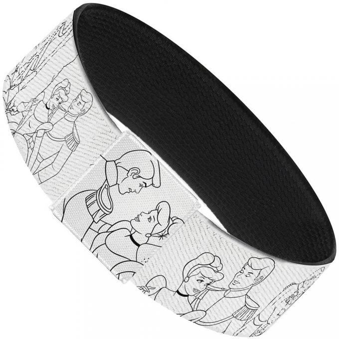 Elastic Bracelet - 1.0" - Cinderella & Prince Scenes Outline White/Black