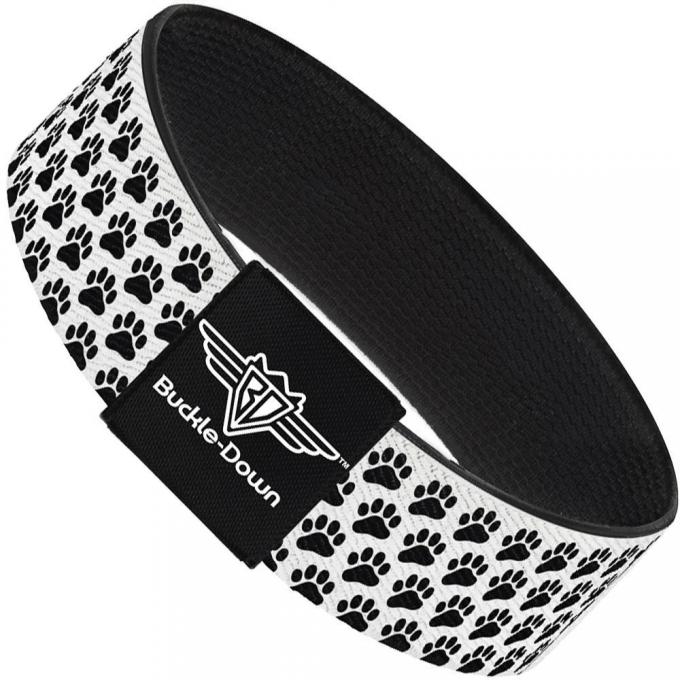 Buckle-Down Elastic Bracelet - Paw Print White/Black