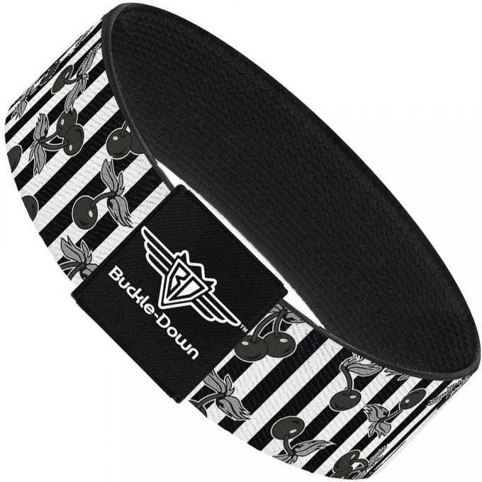 Buckle-Down Elastic Bracelet - Cherries Scattered/Vertical Stripe White/Black/Grays