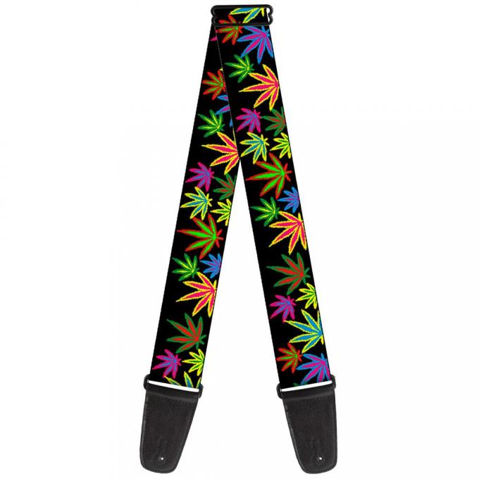 Guitar Strap - Multi Marijuana Leaves Black/Multi Color