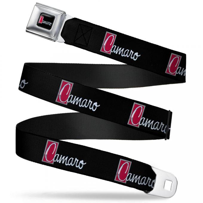 1972 CAMARO Script Emblem Full Color Black/Silver/Reds Seatbelt Belt - 1972 CAMARO Script Emblem Black/Silver/Reds Webbing