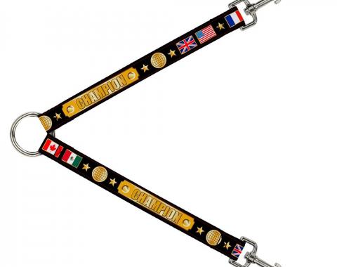 Dog Leash Splitter - CHAMPION Belt/Flags/Stars Black/Golds