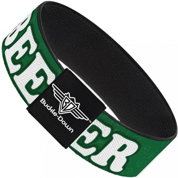 Buckle-Down Elastic Bracelet - I "Clover" BEER/Clover Outlines Greens/White
