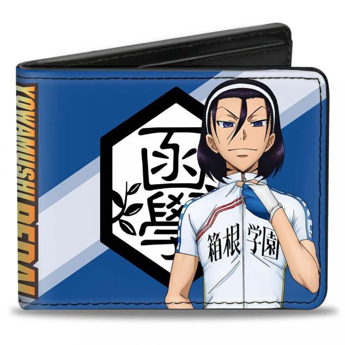 CRUNCHYROLL 
Bi-Fold Wallet - YOWAMUSHI PEDAL Todou Pose/Hakogaku Academy Logo Stripe/Bike Monogram Blues