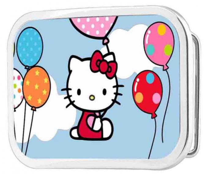Hello Kitty in Clouds Holding Balloons Framed FCG - Chrome Rock Star Buckle