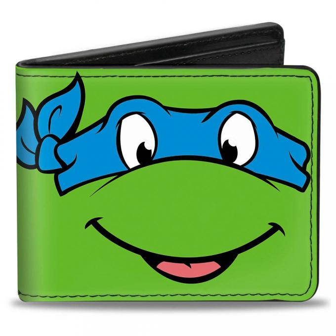 Bi-Fold Wallet - Classic TMNT Leonardo Face CLOSE-UP Green/Blue