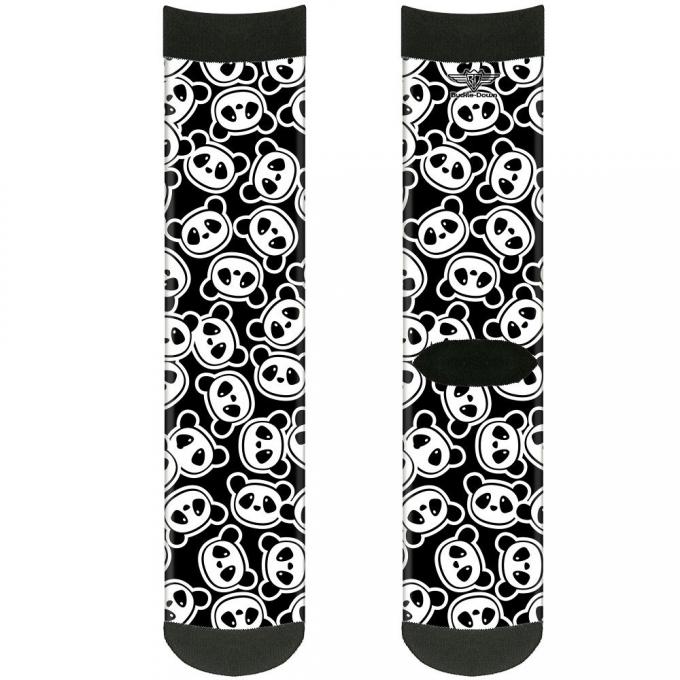 Sock Pair - Polyester - Scattered Panda Bear Cartoon2 Black/White - CREW