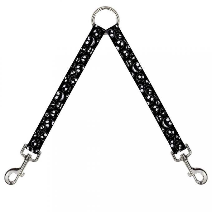 Dog Leash Splitter - Jack Outline Expressions Scattered Black/White