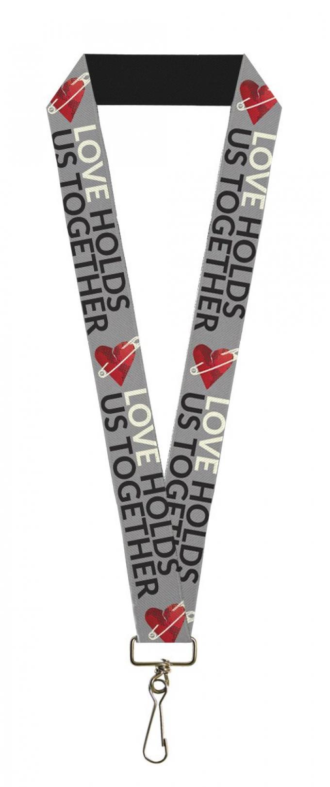 Lanyard - 1.0" - LOVE HOLDS US TOGETHER/Safety Pin Heart Grays/Red/Black