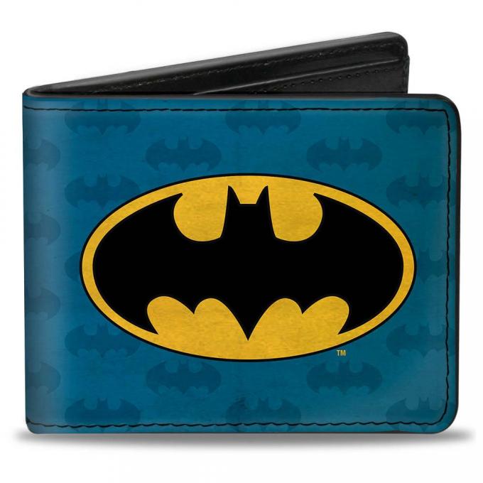 Bi-Fold Wallet - Batman Signal/Bat Monogram Distressed Blues/Black/Yellow