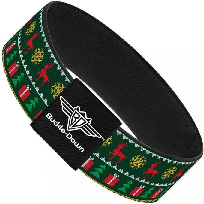 Buckle-Down Elastic Bracelet - Christmas Sweater Stitch Green/White/Gold/Red