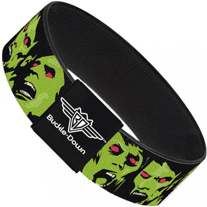 Buckle-Down Elastic Bracelet - Zombie Expressions Black/Green/Red