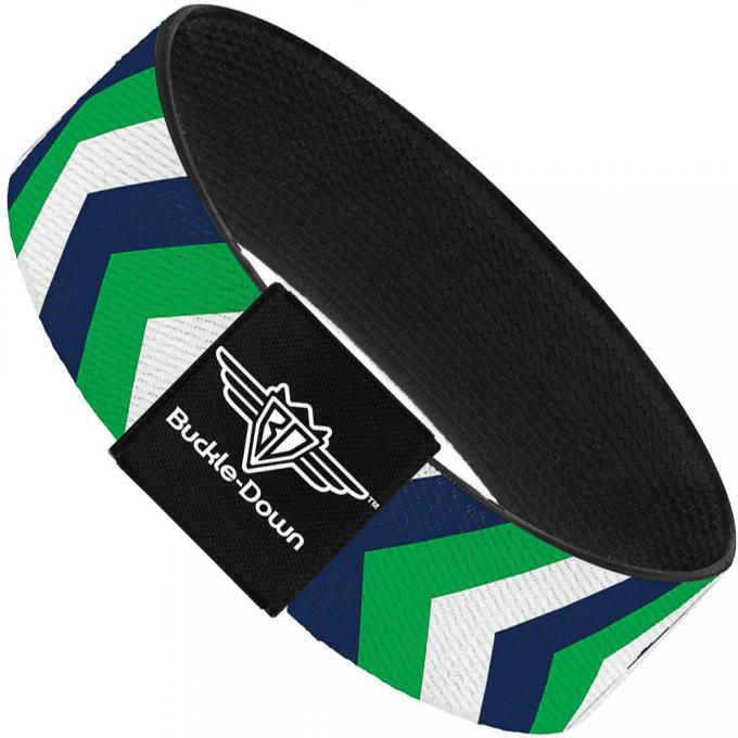 Buckle-Down Elastic Bracelet - Chevron White/Bright Green/Navy