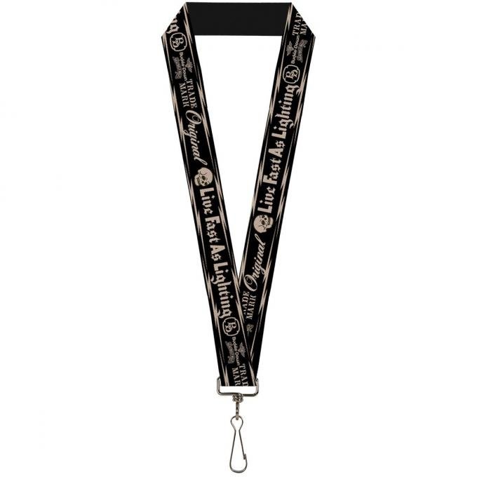 Buckle-Down Lanyard - BD Skull LIVE FAST AS LIGHTNING Black/Light Orange