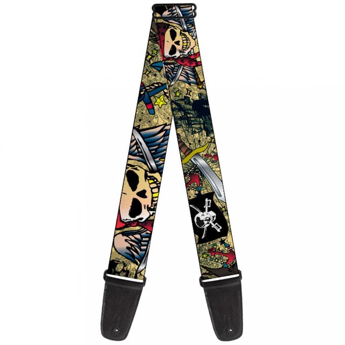 Guitar Strap - Dead Men Tell No Tales Tan