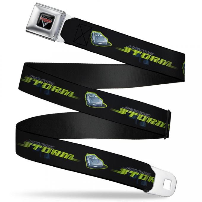 CARS 3 Emblem Full Color Black/Silver/Red Seatbelt Belt - Cars 3 JACKSON STORM Pose/STRIPE Black/Greens Webbing