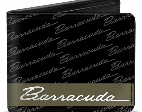 Bi-Fold Wallet - BARRACUDA Script Stripe/Monogram Black/Gray/Olive/Silver