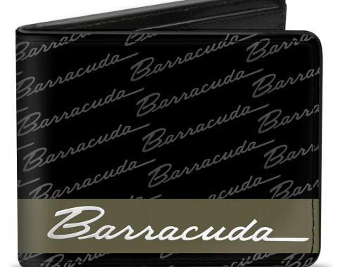 Bi-Fold Wallet - BARRACUDA Script Stripe/Monogram Black/Gray/Olive/Silver