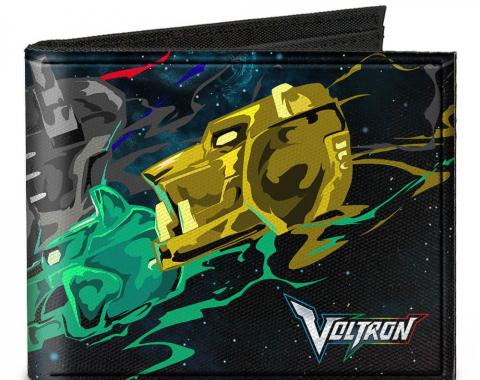 Canvas Bi-Fold Wallet - New Series VOLTRON 5-Lion Heads Galaxy Black/Blues/Multi Color