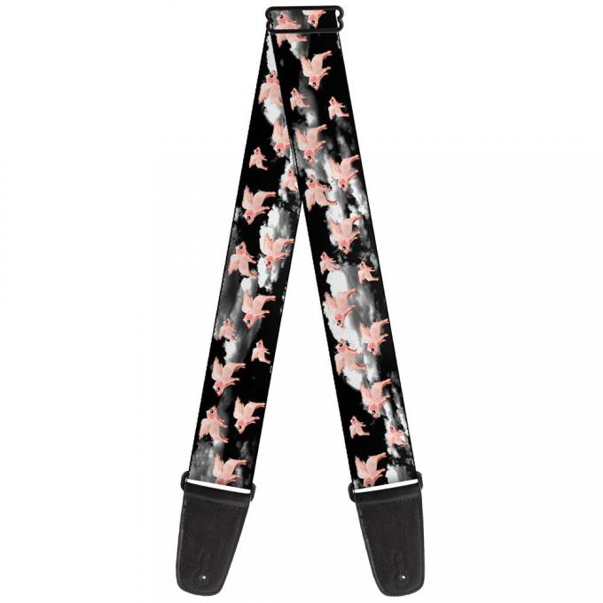 Guitar Strap - Flying Pigs Black/White/Pink