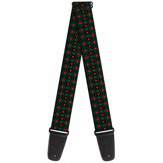 Guitar Strap - Geometric3 Black/Forest Green/Red