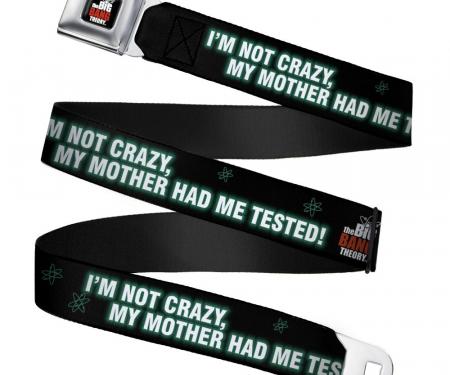 THE BIG BANG THEORY Full Color Black/White/Red Seatbelt Belt - Sheldon/BBT Logo I'M NOT CRAZY, MY MOTHER HAD ME TESTED! Webbing