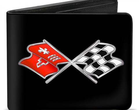 Bi-Fold Wallet - Corvette C3 Crossed Flags Logo Black