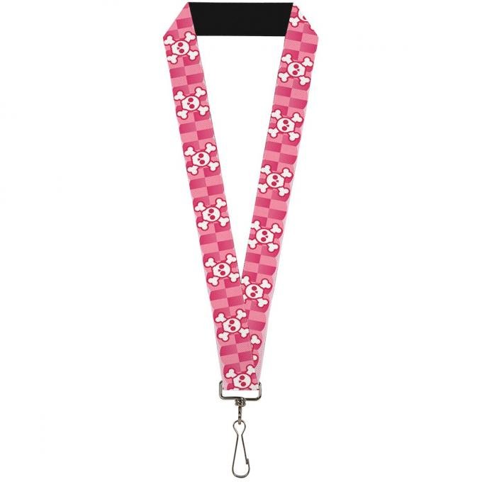 Buckle-Down Lanyard - Cute Skulls w/Checkers Pinks/White