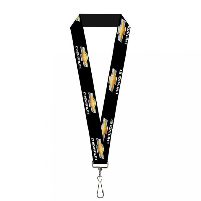 Lanyard - 1.0" - CHEVROLET Bowtie Logo Black/Silver/Gold/White REPEAT