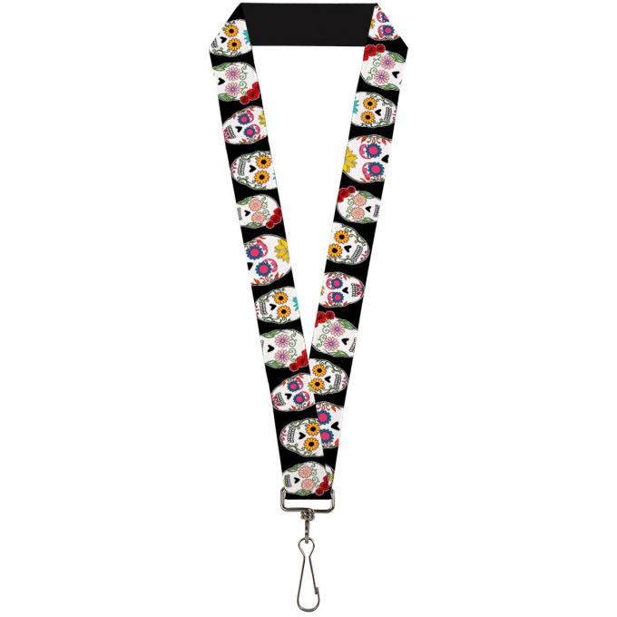 Buckle-Down Lanyard - Staggered Sugar Skulls C/U Black/Multi Color