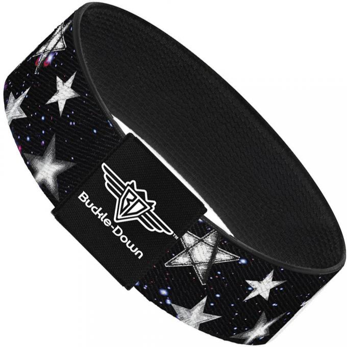 Buckle-Down Elastic Bracelet - Glowing Stars in Space Black/Purple/White