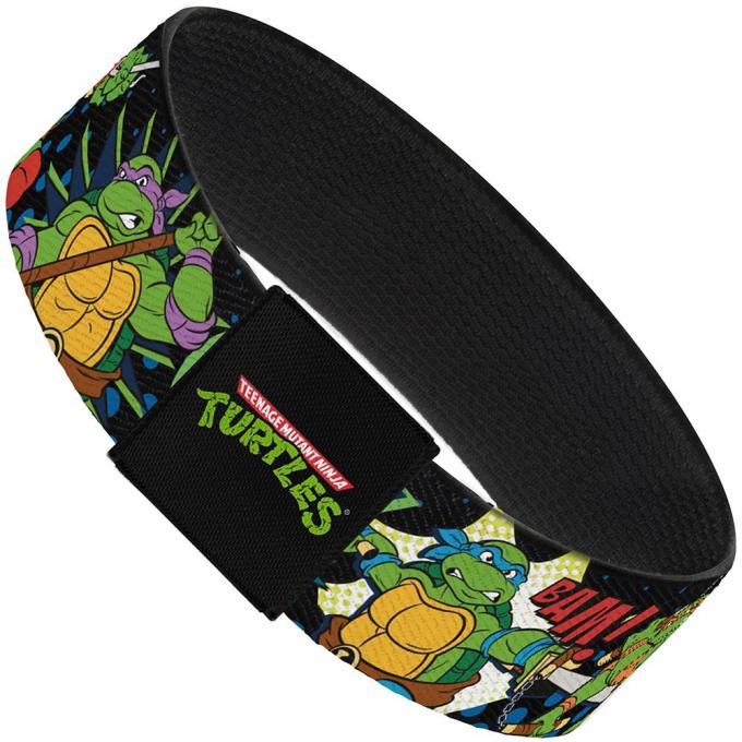 Elastic Bracelet - 1.0" - Classic TMNT Turtles Pose12 COWABUNGA! Pop Art