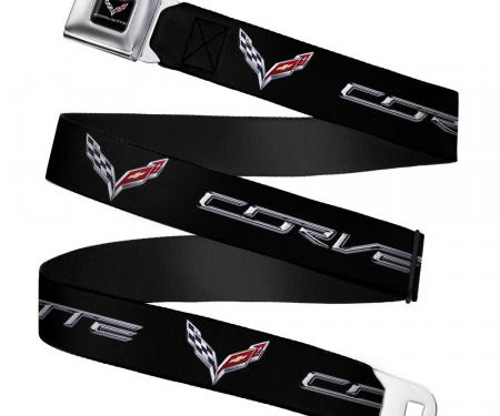 C7 Full Color Black Seatbelt Belt - CORVETTE/C7 Logo Black/Silver/Red Webbing