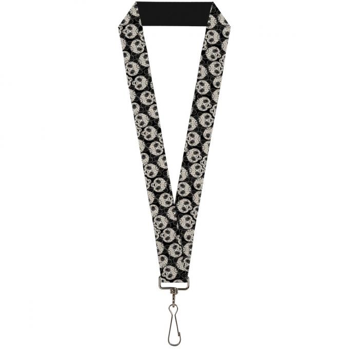 Buckle-Down Lanyard - Panda Bear Sugar Skull Scattered Black/Cream