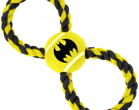 Dog Toy Rope Tennis Ball - Batman Bat Icon Yellow/Black + Black/Yellow Rope