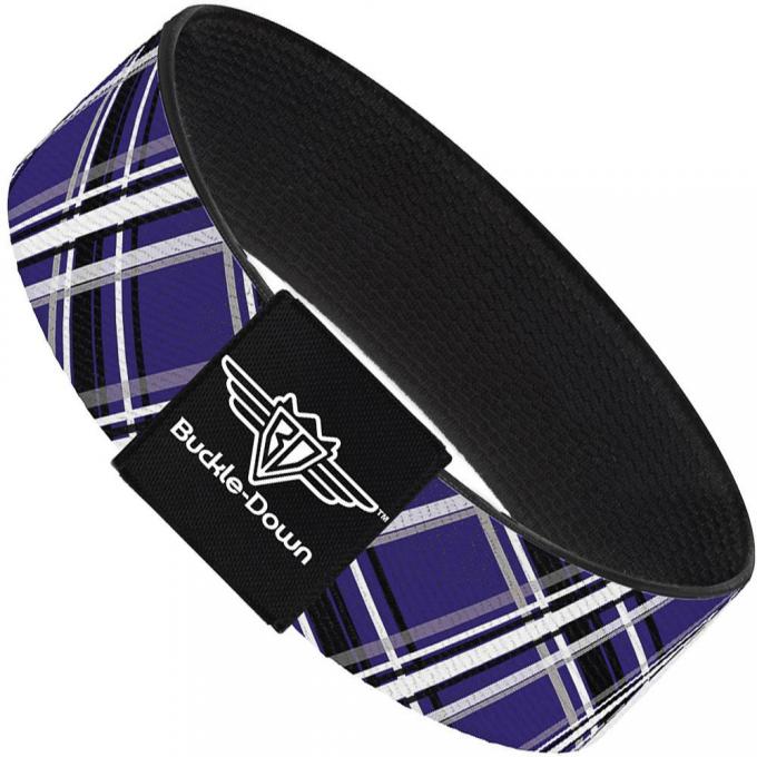 Buckle-Down Elastic Bracelet - Plaid X2 Purple/Gray/White/Black