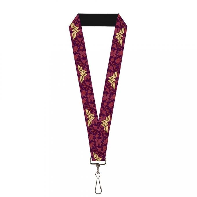 Lanyard - 1.0" - Wonder Woman Logo/Floral Collage Purple/Pinks/Gold