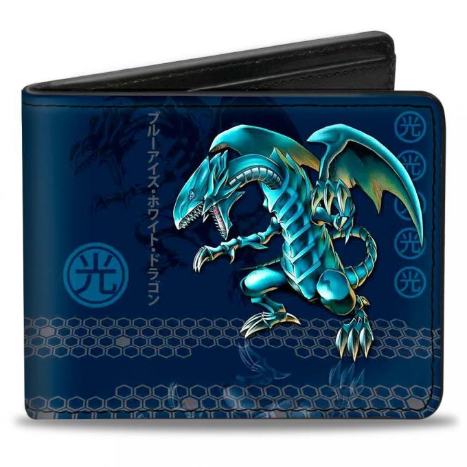 Bi-Fold Wallet - Blue-Eyes White Dragon Pose/LIGHT Kanji + BLUE-EYES WHITE DRAGON/Honeycomb Blues/Gray