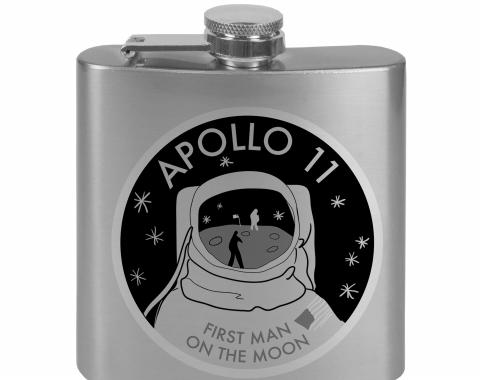 Stainless Steel Flask - 6 OZ - APOLLO 11-FIRST MAN ON THE MOON Tonal Grays