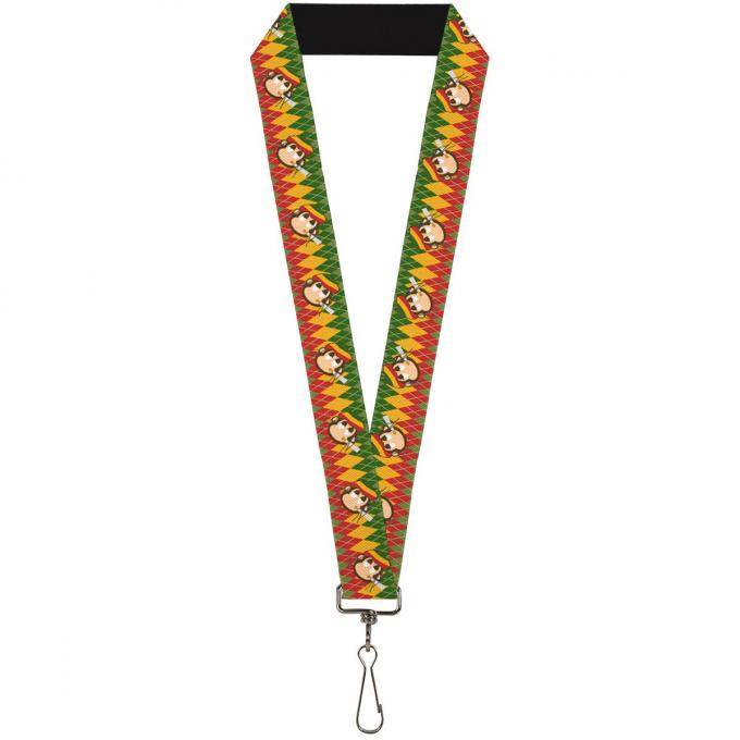 Buckle-Down Lanyard - Smoking Monkey Repeat Argyle Rasta