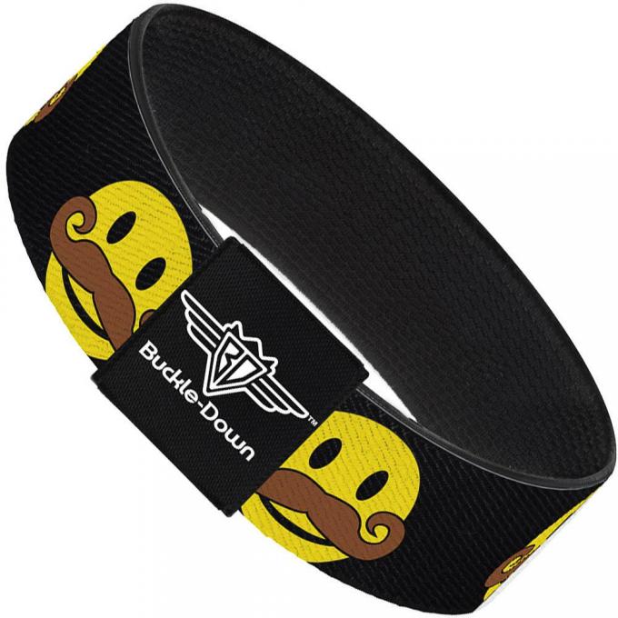 Buckle-Down Elastic Bracelet - Mustache Happy Face Black/Yellow/Brown