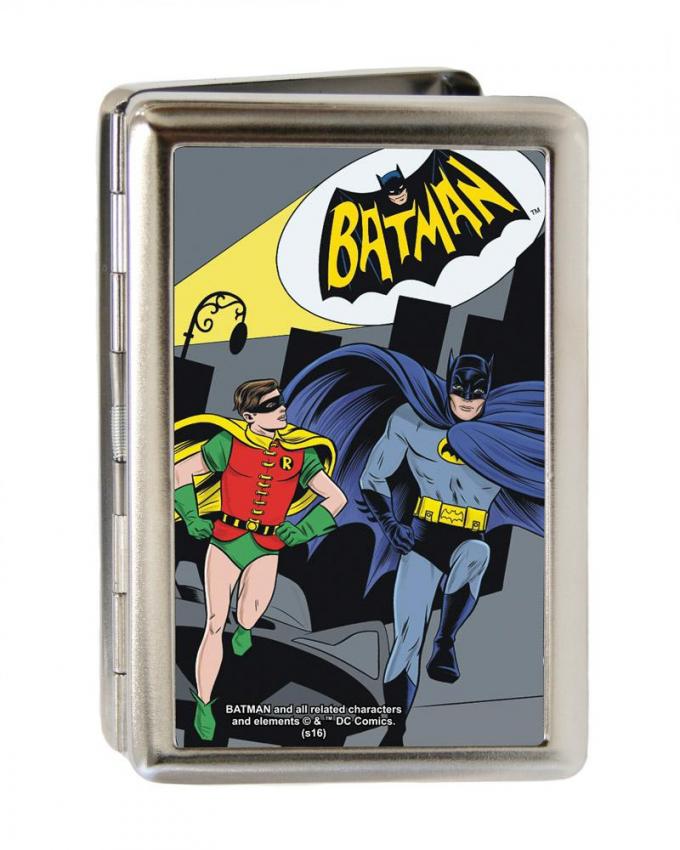 Business Card Holder - LARGE - BATMAN Classic TV Logo/Batman & Robin Running Cartoon2 FCG
