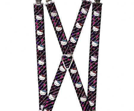 Suspenders - 1.0" - Hello Kitty Repeat w/Stars & Bolts Black/Fuchsia/Purple