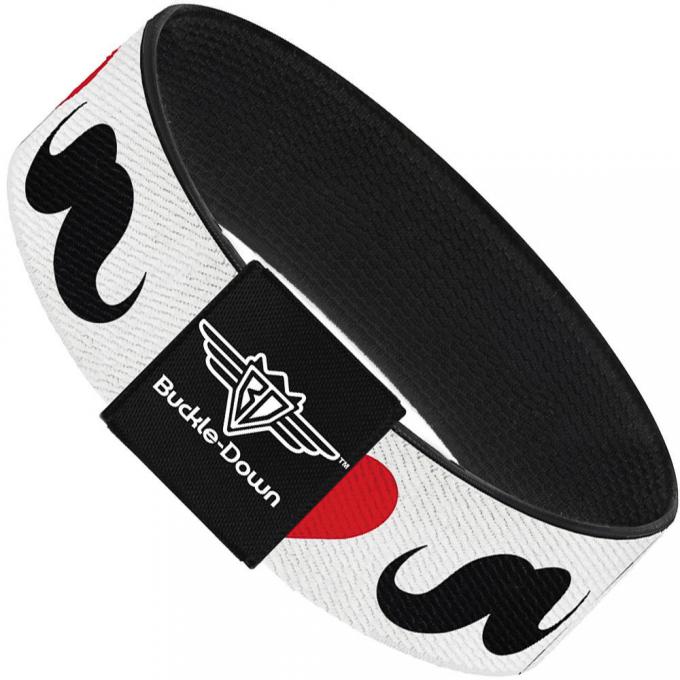 Buckle-Down Elastic Bracelet - I "Heart Mustache" White/Black/Red