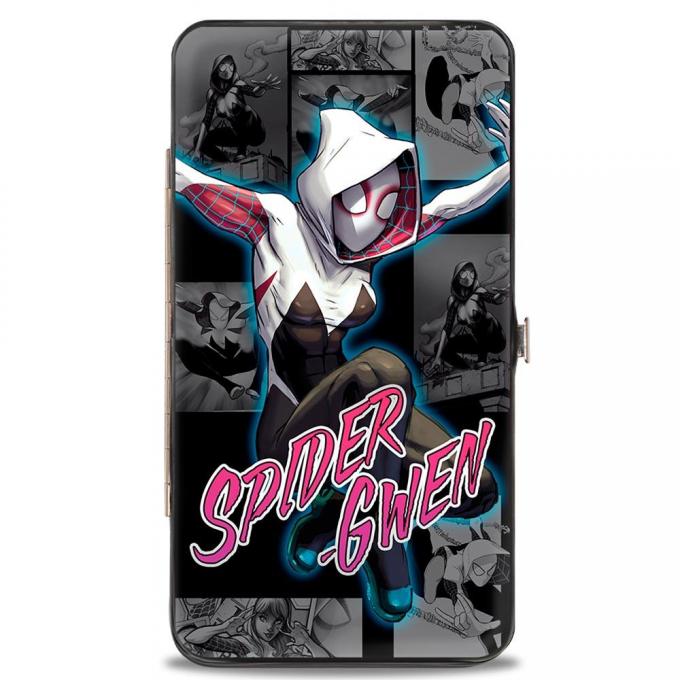 MARVEL UNIVERSE  
Hinged Wallet - SPIDER-GWEN Jumping Pose/Comic Scene Blocks Grays